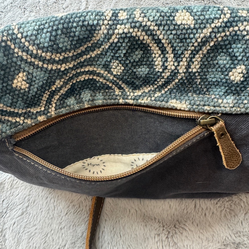 Myra‎ Bag Canvas Cowhide Rug Tapestry Crossbody Bag Teal Brown S-1250 - Picture 5 of 16